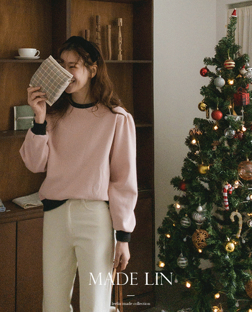 leelin-[MADE LIN솜사탕 배색 양기모 맨투맨 티[size:F(55~66반)]]♡韓國女裝上衣